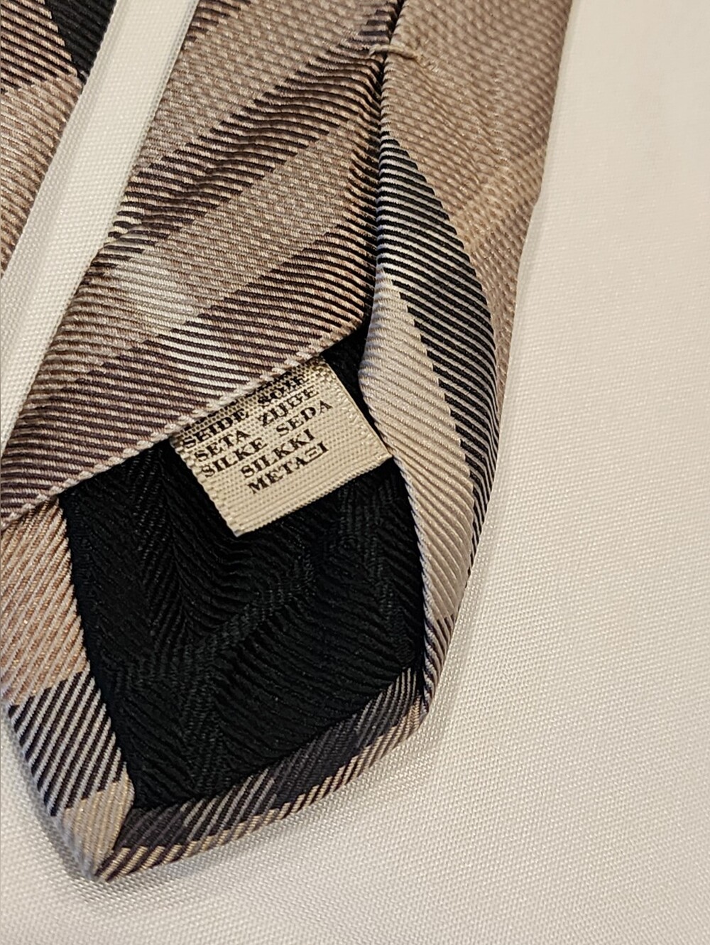 Burberry Taupe and Black Plaid Silk Tie - Picture 5 of 10